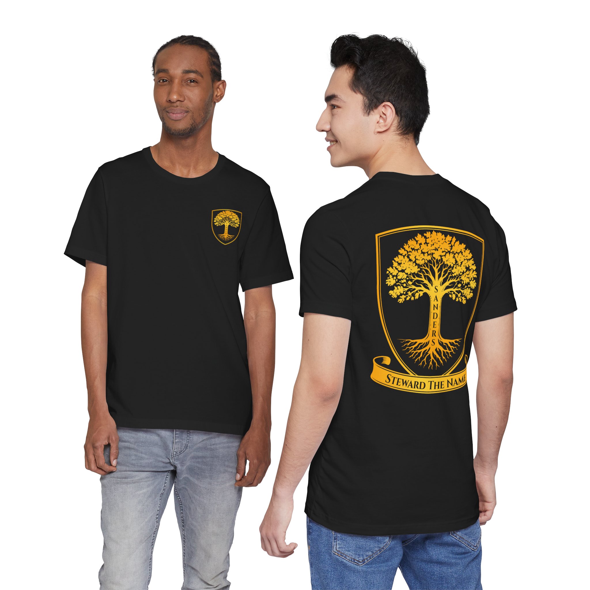 Sanders Family - Steward the Name T-Shirt — Golden Tree Crest Pocket & Back Graphic - Image 24