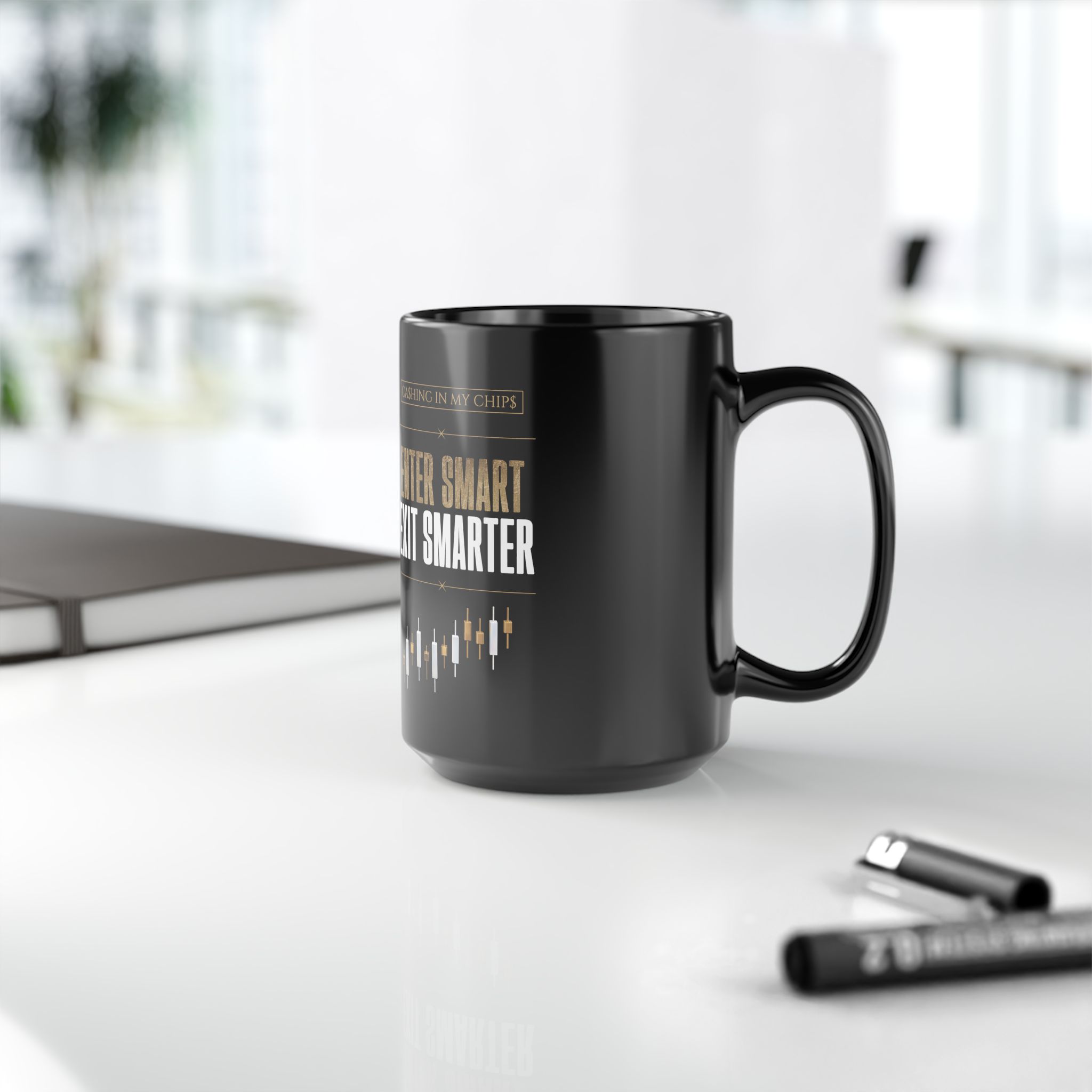 Ca$hing In My Chip$ — “Enter Smart Exit Smarter” Black Mug | 11oz & 15oz - Image 4