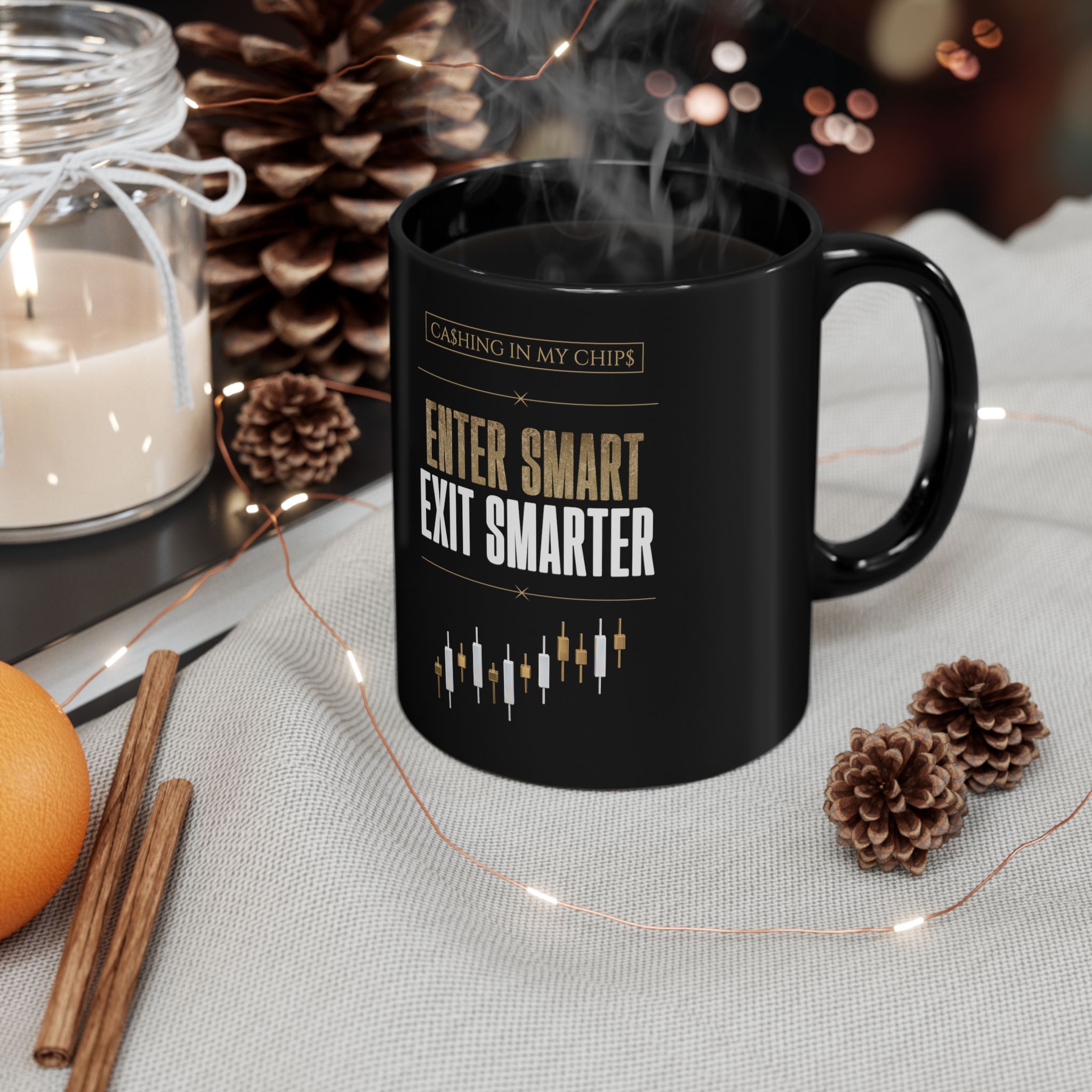 Ca$hing In My Chip$ — “Enter Smart Exit Smarter” Black Mug | 11oz & 15oz - Image 6