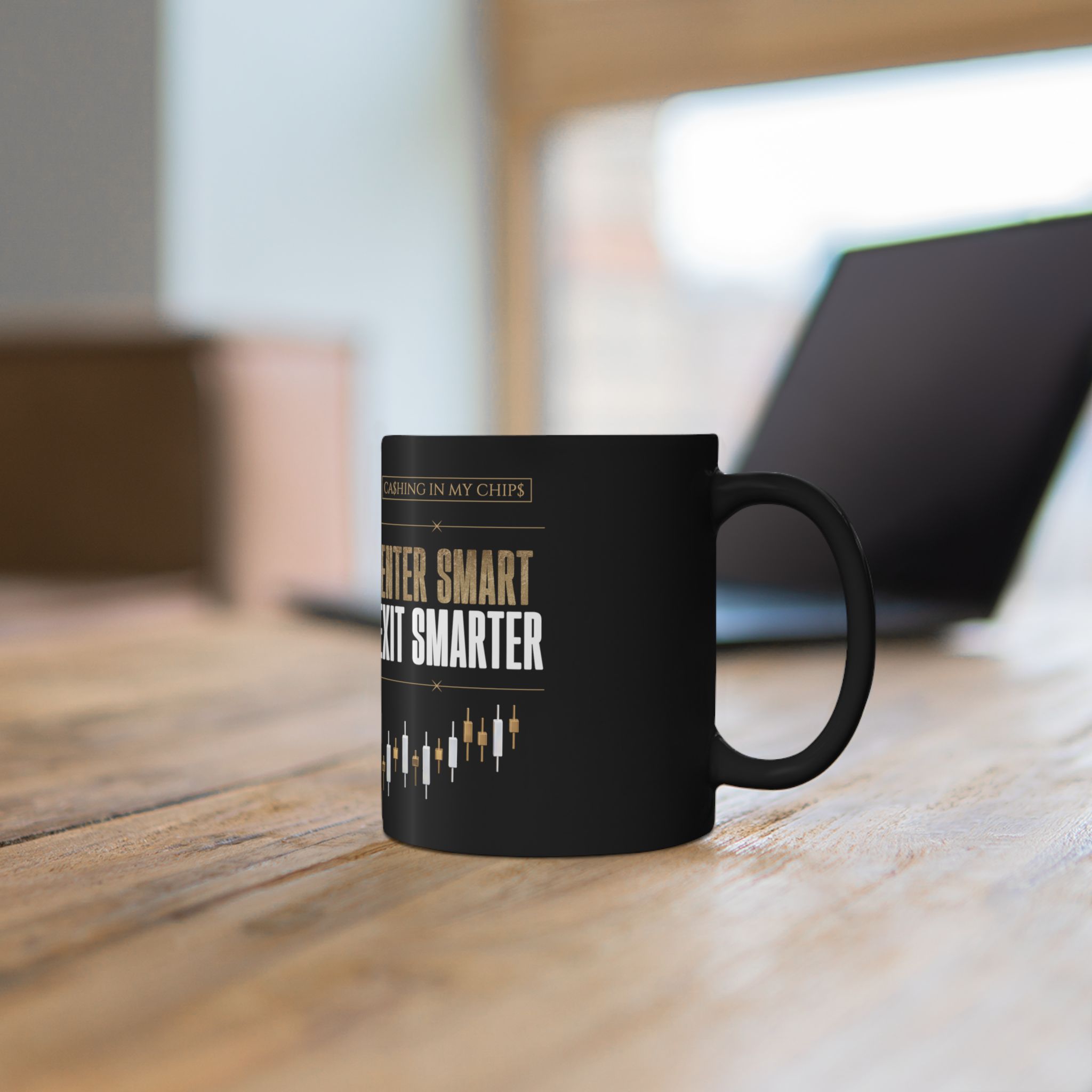 Ca$hing In My Chip$ — “Enter Smart Exit Smarter” Black Mug | 11oz & 15oz - Image 8